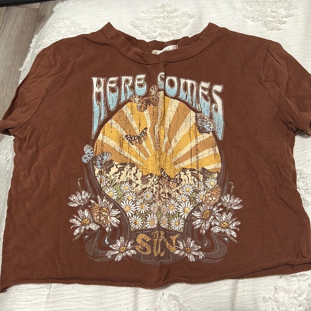 Altar’d State Brown “Here Comes the Sun” Crop Top